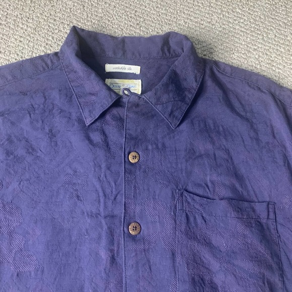 Ocean & Coast Mens Shirt Size Large Blue Washable Silk Short Sleeves Button Up - Picture 2 of 10